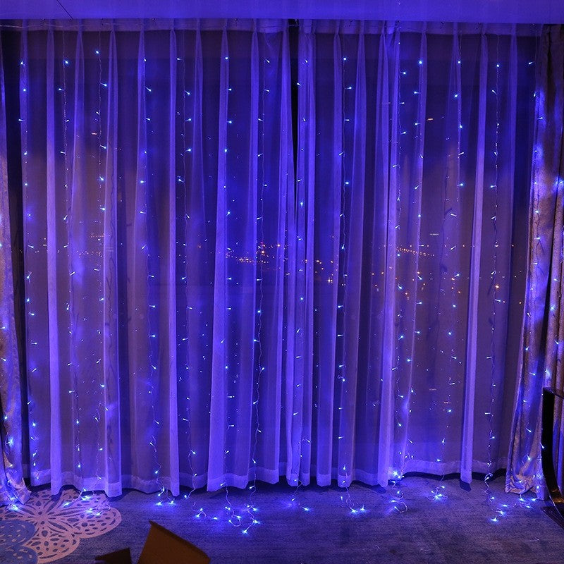 Instalatie Craciun, Tip Perdea, IP44, 10 m x 2 m, 1200 LED-uri, Albastru, 8 jocuri de lumini, Transformator, Interconectabila, Prelungitor 3 m inclus, Fir transparent, Interior/ Exterior, Vivimall - vivimall.ro