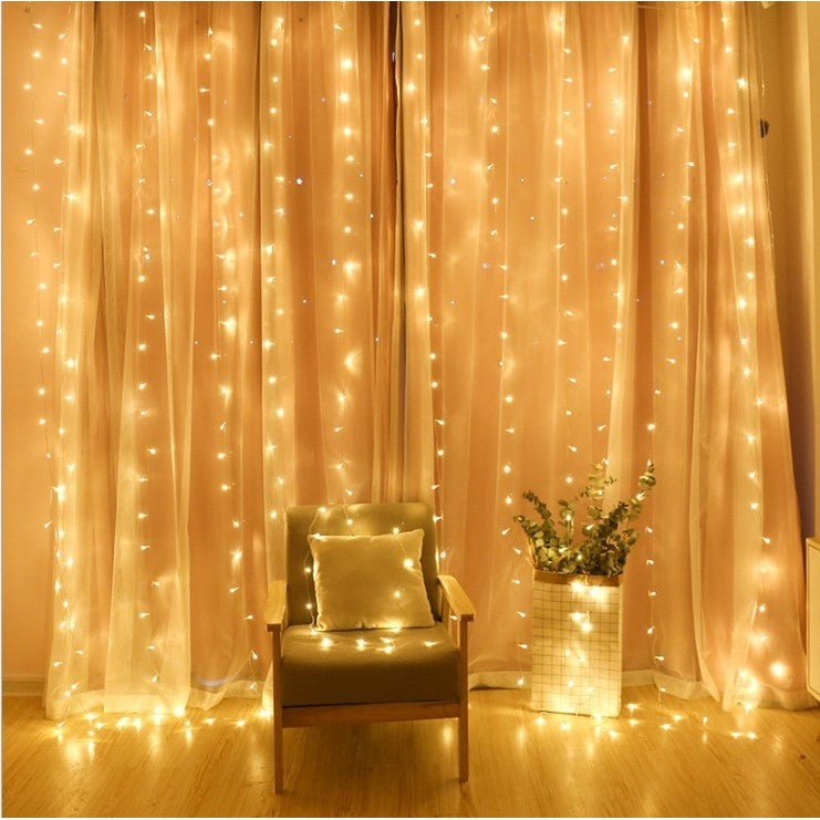 Instalatie Craciun, Tip Perdea, IP44, 4 m x 2 m, 480 LED-uri, Alb cald, cu flash, Transformator cu telecomanda, Interconectabila, Prelungitor 3 m inclus, Fir transparent, Interior/ Exterior, Vivimall - vivimall.ro