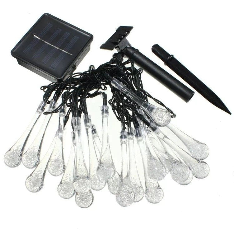 Instalatie Craciun, Tip Picaturi, 30 Led-uri, 6.5 metri, Multicolor, Energie solara, Senzor de lumina, Vivimall - vivimall.ro