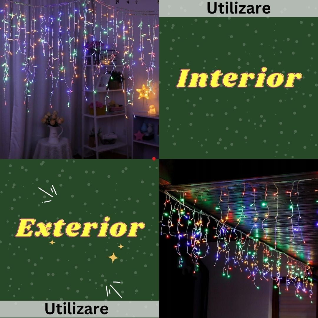 Instalație Crăciun exterior Yoto 200 LED-uri, fir transparent, montată pe gard