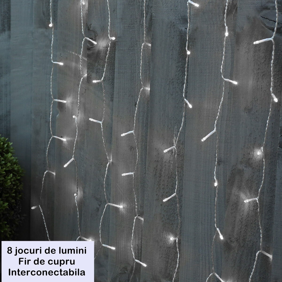 Instalatie Craciun Yoto, Tip Perdea, 3 m x 3 m, 320 LED-uri, Prelungitor 1.5 m, 8 Jocuri de Lumini, Interconectabila, Fir transparent, Interior/Exterior, Alb Rece - vivimall.ro