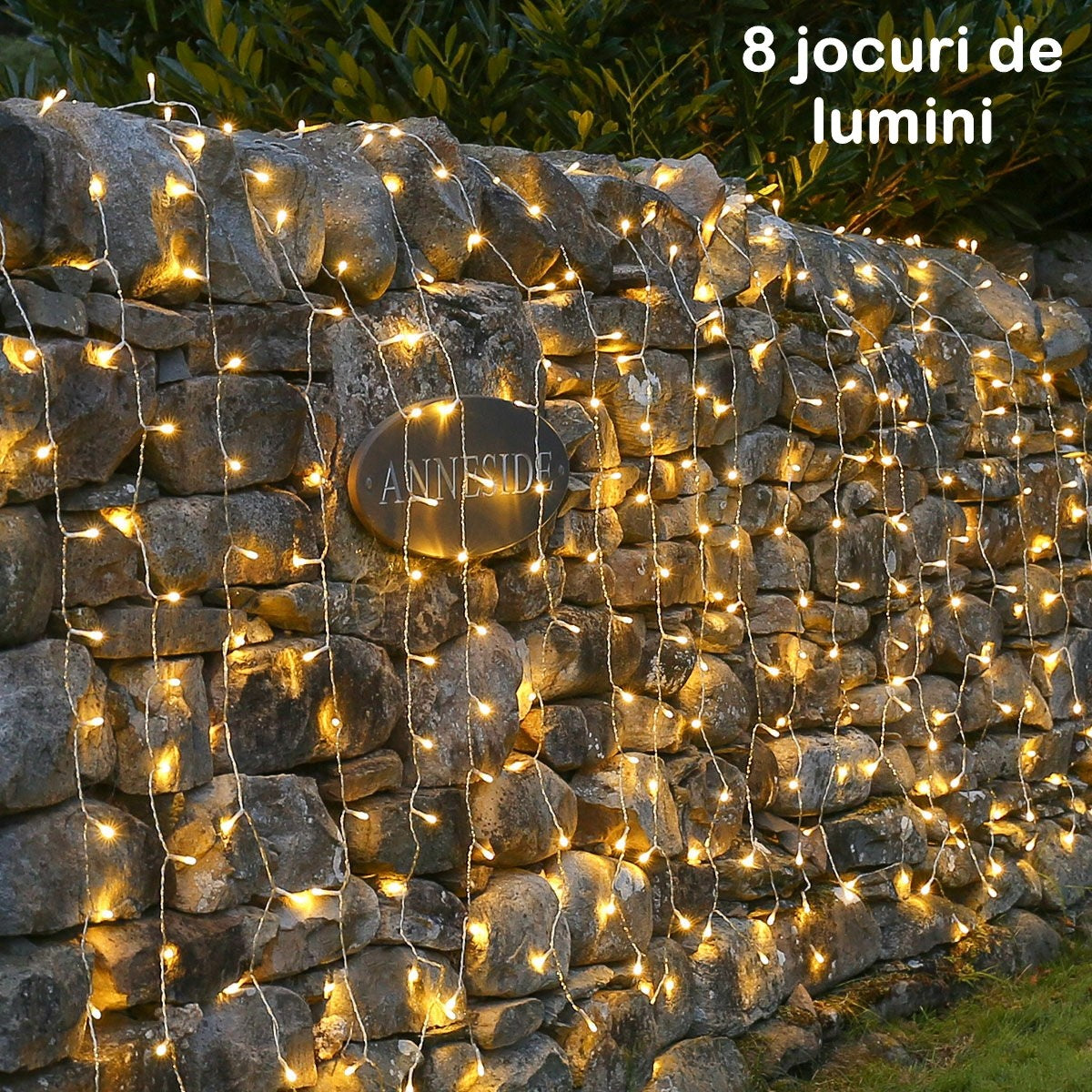 Instalatie Craciun Yoto, Tip Perdea, 3 m x 3 m, 320 LED-uri, Prelungitor 1.5 m, 8 Jocuri de Lumini, Interconectabila, Fir transparent, Interior/Exterior, Alb Cald - vivimall.ro