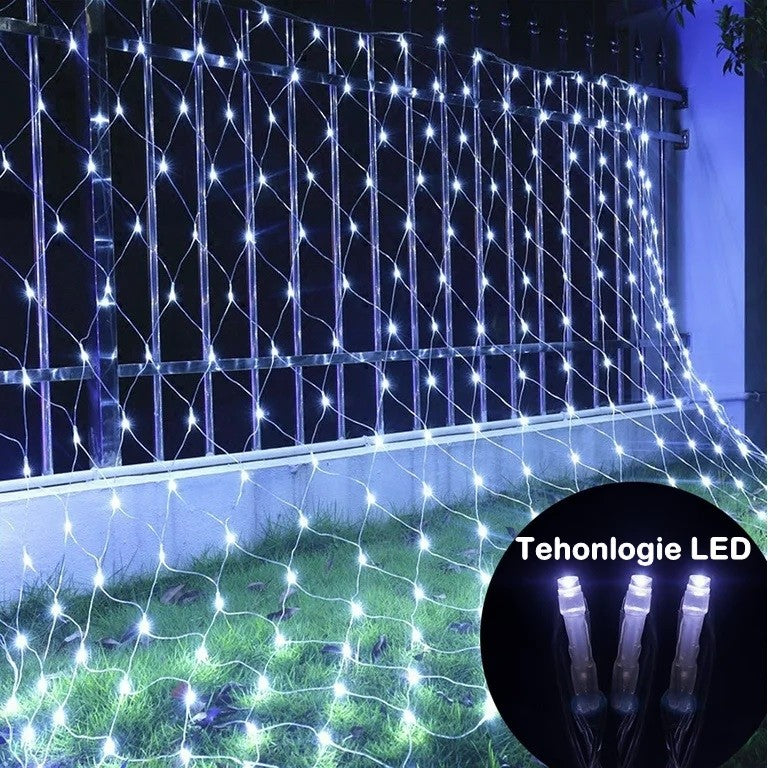 Instalatie Craciun Yoto, Tip Plasa, 1.5 m x 1.5 m, 120 LED-uri, Prelungitor 1.5 m, 8 Jocuri de Lumini, Interconectabila, Fir transparent, Interior/Exterior, Alb Rece - vivimall.ro