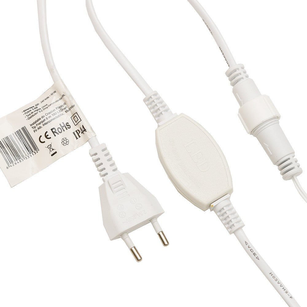 Instalatie de Craciun, Basic Flippy® Tip Turturi / Franjuri cu Flash, 6 m, 180 LED-uri, Interconectabila, Multicolor - vivimall.ro