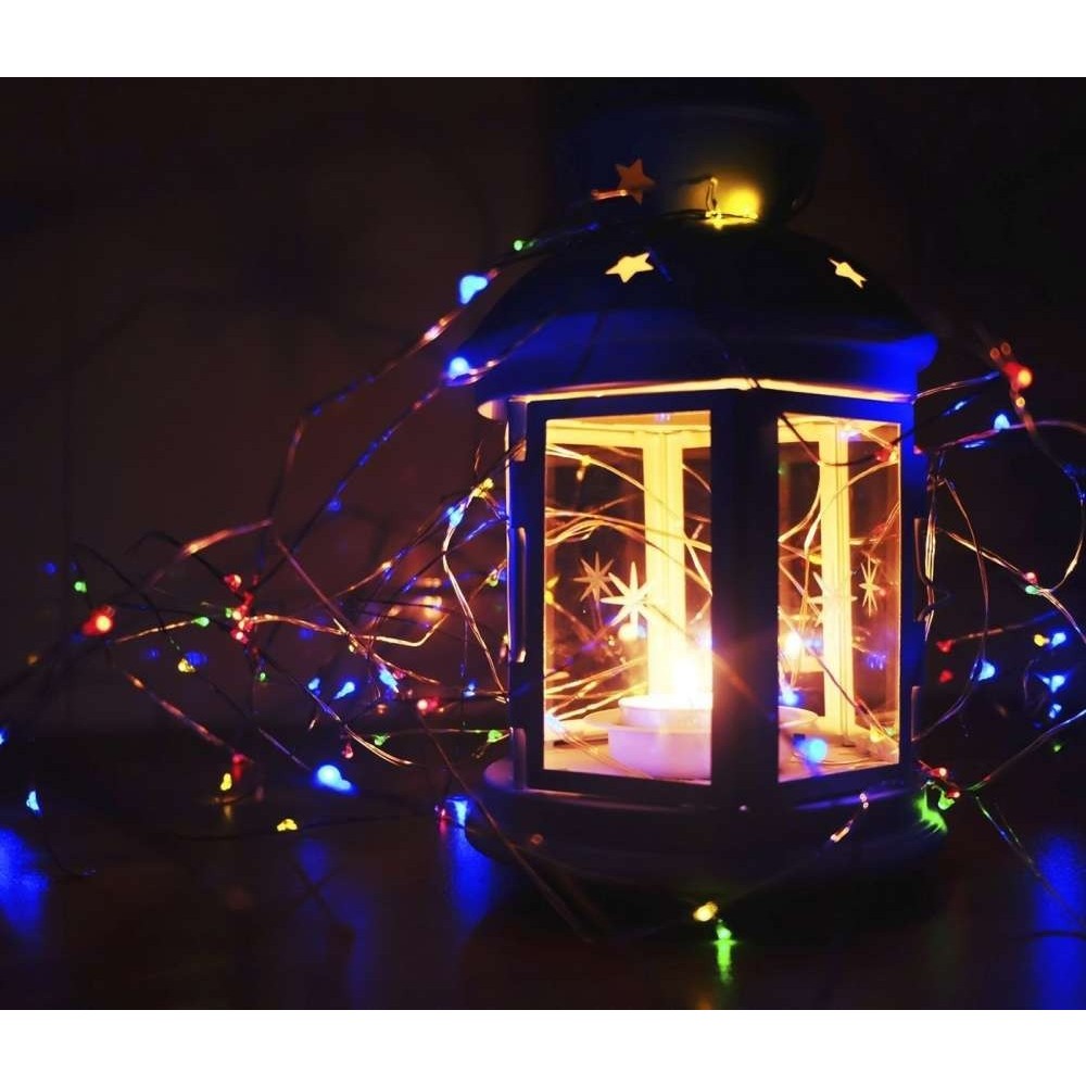 Instalatie de Craciun cu Baterii Tip Liniar, 2 jocuri de lumini, Fir Cupru 10 m 100 LED -uri, Multicolor - vivimall.ro