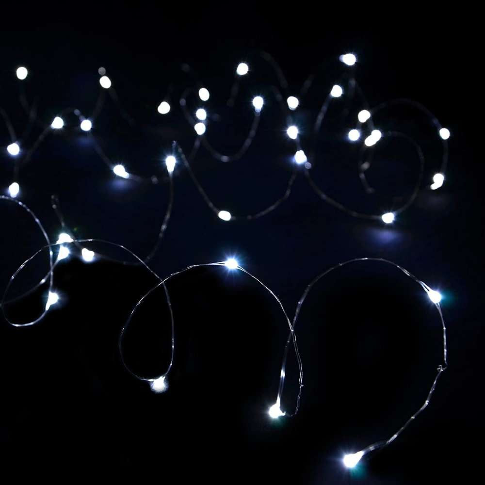 Instalatie de Craciun cu Baterii Tip Liniar, 2 jocuri de lumini, Fir Cupru 5 m 50 LED -uri, Alb Rece - vivimall.ro