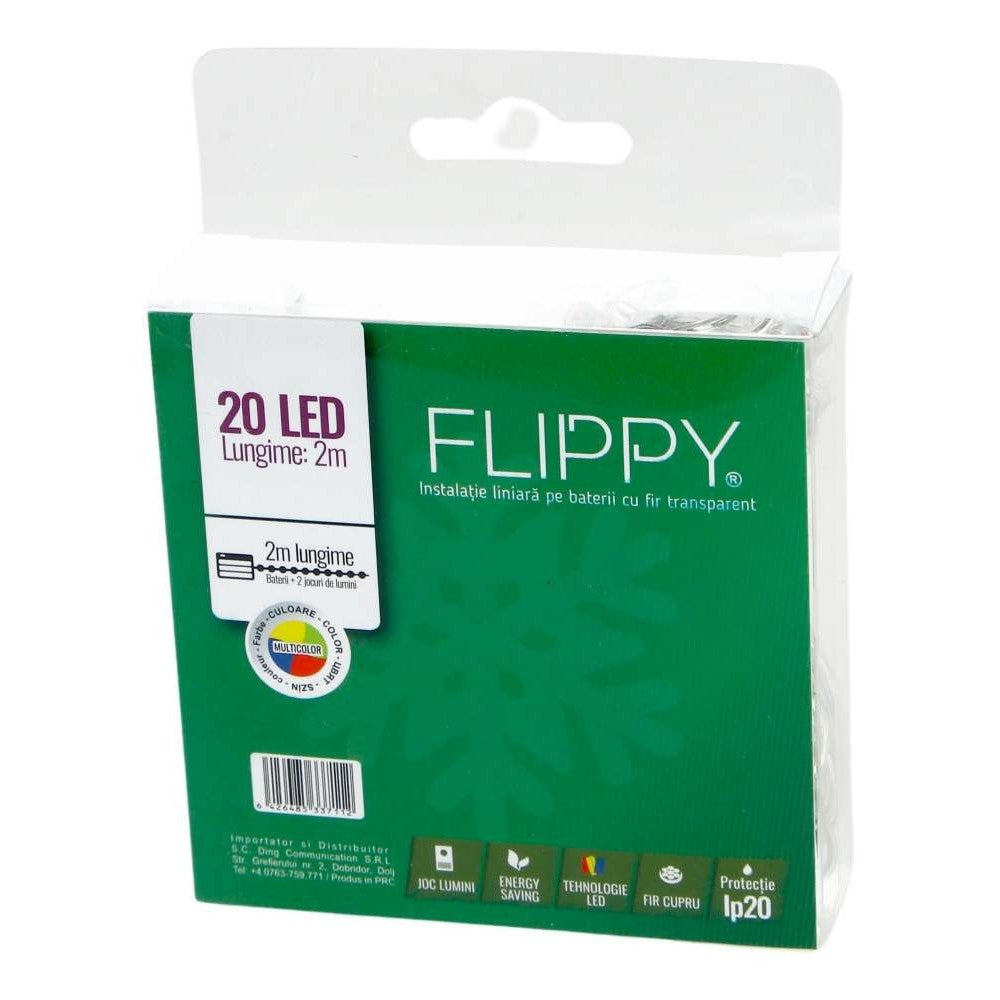 Instalatie de Craciun cu Baterii Tip Liniar, 2 jocuri de lumini, Fir Transparent 2 m 20 LED -uri, Multicolor - vivimall.ro