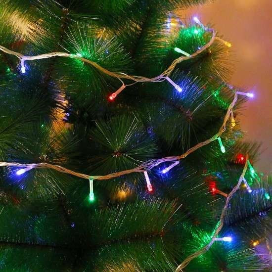 Instalatie de Craciun cu Baterii Tip Liniar, 2 jocuri de lumini, Fir Transparent 5 m 50 LED -uri, Multicolor - vivimall.ro