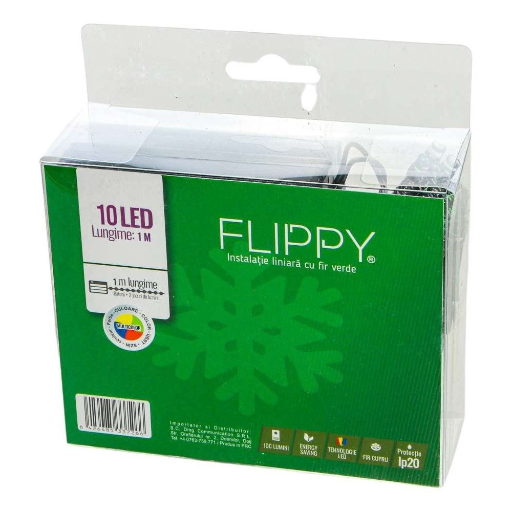 Instalatie de Craciun cu Baterii Tip Liniar, 2 jocuri de lumini, Fir Verde 1 m 10 LED -uri, Multicolor - vivimall.ro