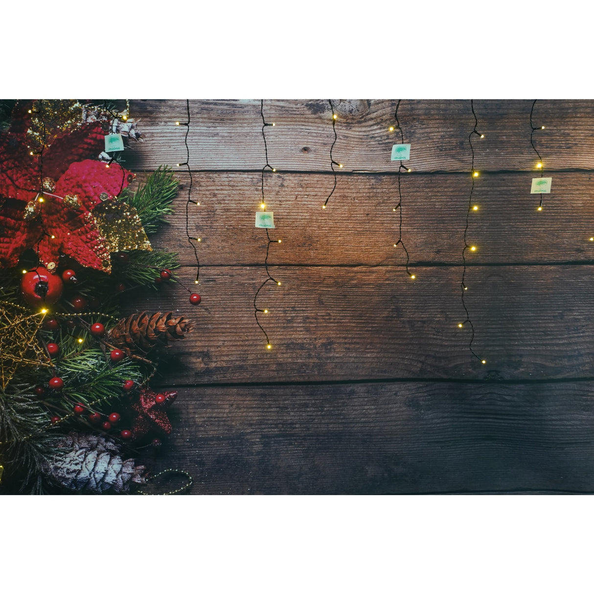 Sectiune Instalatie de Craciun, Vivimall®, Tip Turturi, Fara Alimentator, 5m, 143 LED-uri, 8 Jocuri de Lumini, Fir Negru, Lumina Alb Cald, IP44, Interconectabila - vivimall.ro