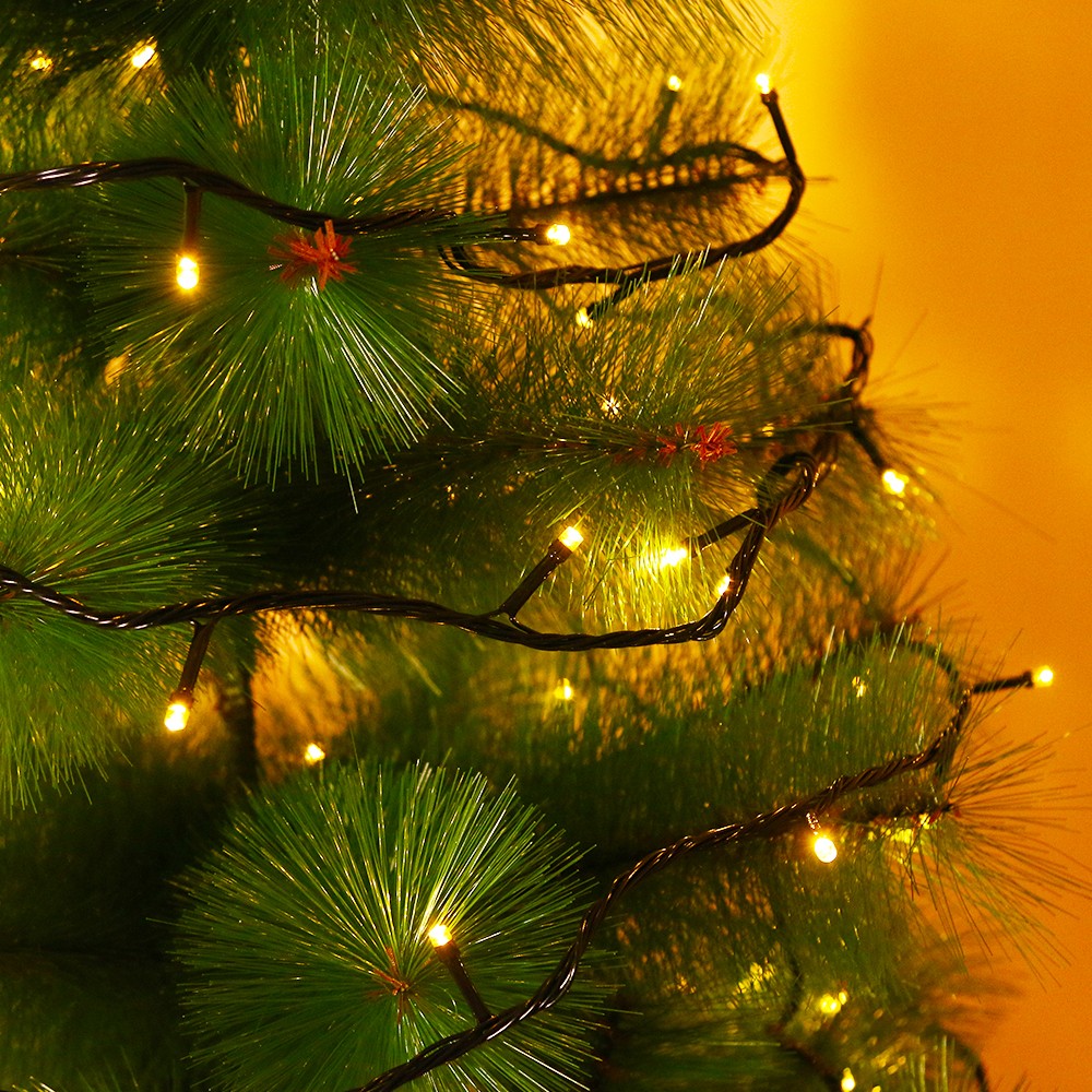 Instalatie de Craciun Flippy® Tip Liniara, Fir Negru, 17 m, 200 LED-uri, Interconectabila, Alb Cald - vivimall.ro