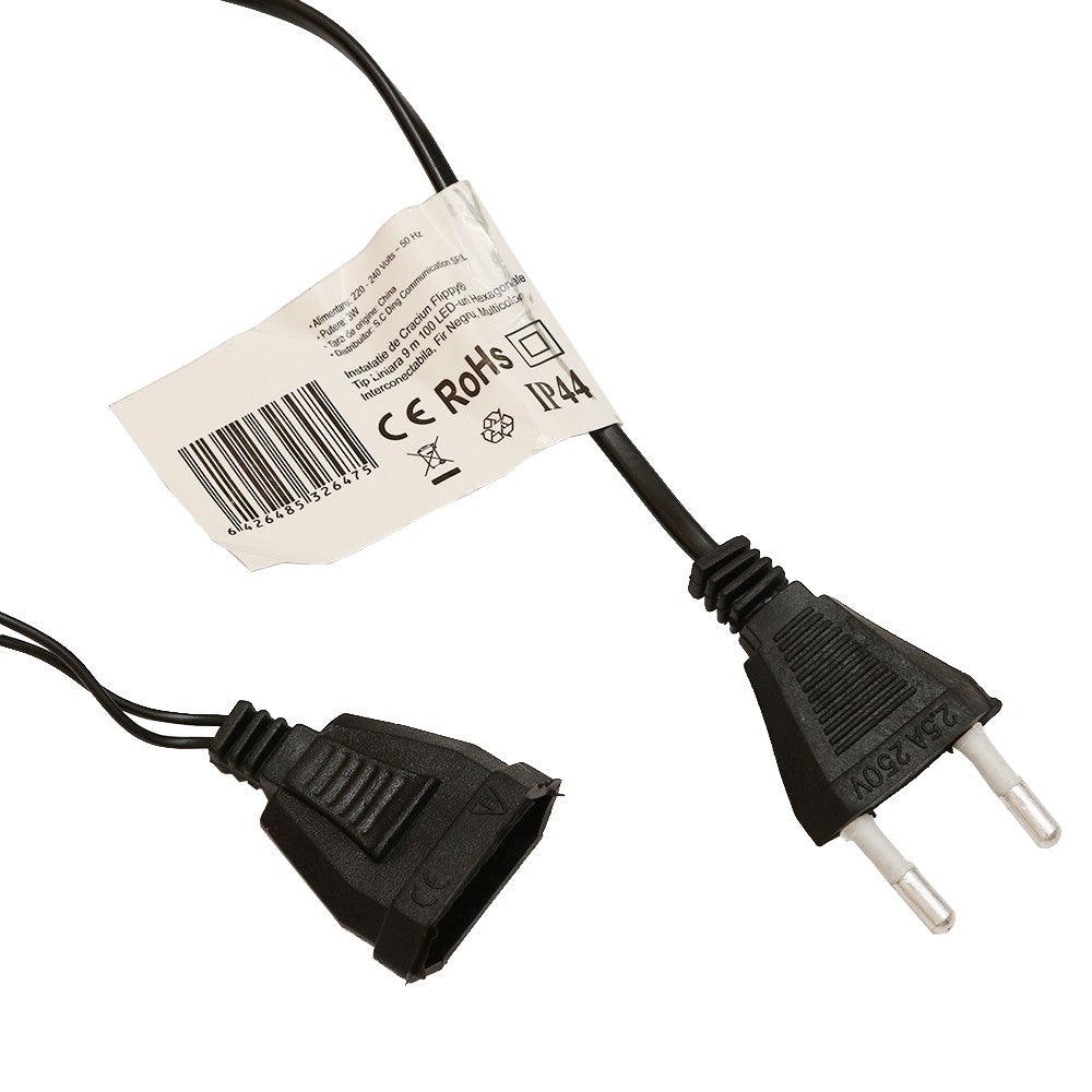 Instalatie de Craciun Flippy® Tip Liniara, Fir Negru, 9 m, 100 LED-uri Hexagonale, Interconectabila, Multicolor - vivimall.ro