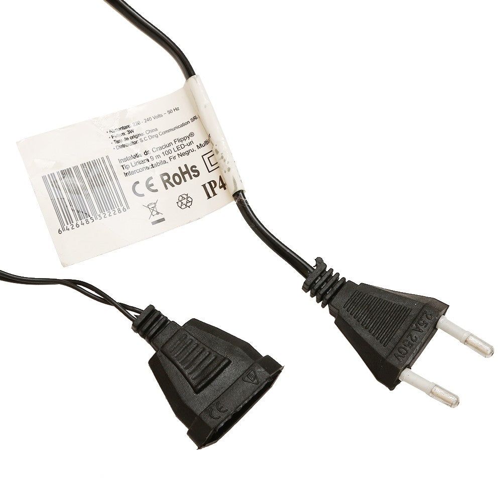 Instalatie de Craciun, Flippy®, Tip Liniara, Fir Negru, 9 m 100 LED-uri Interconectabila, Multicolor - vivimall.ro