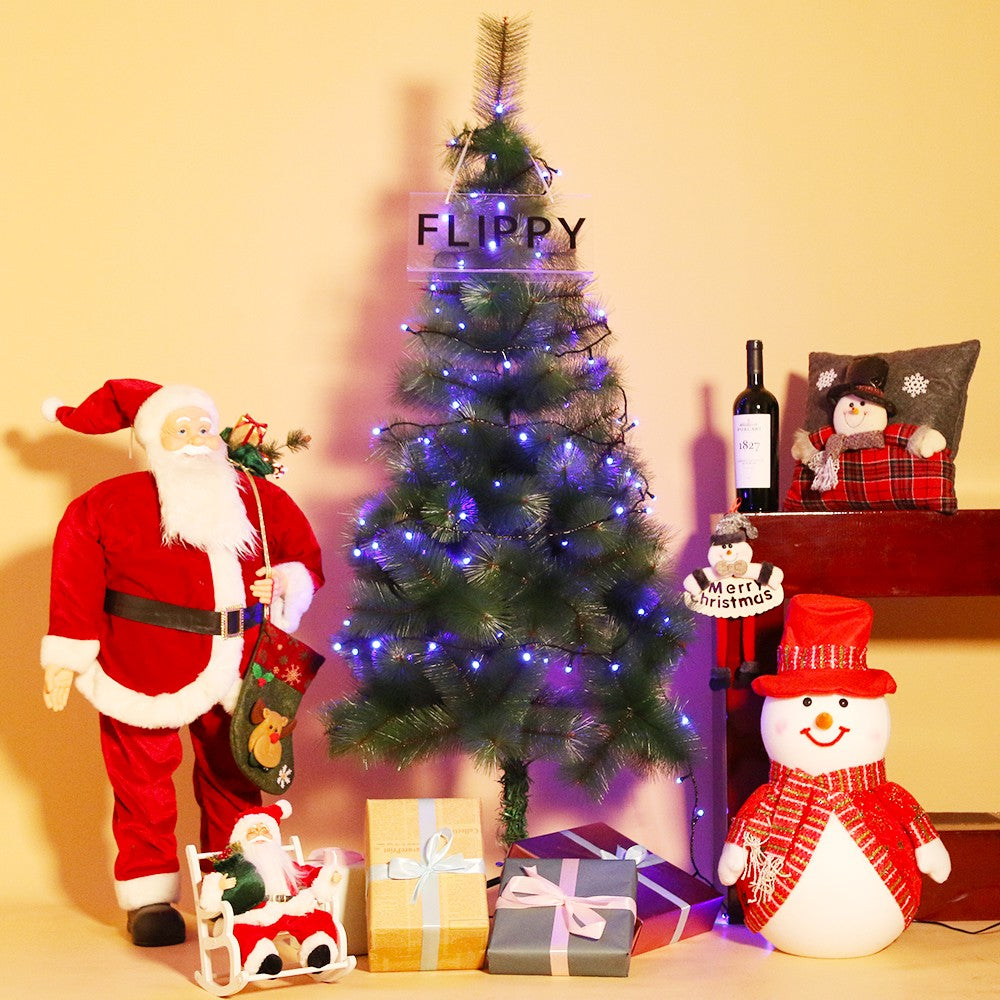 Instalatie de Craciun Flippy® Tip Liniara, Fir Negru, 9 m, 100 LED-uri Mari Rotunde, Interconectabila, Albastru - vivimall.ro