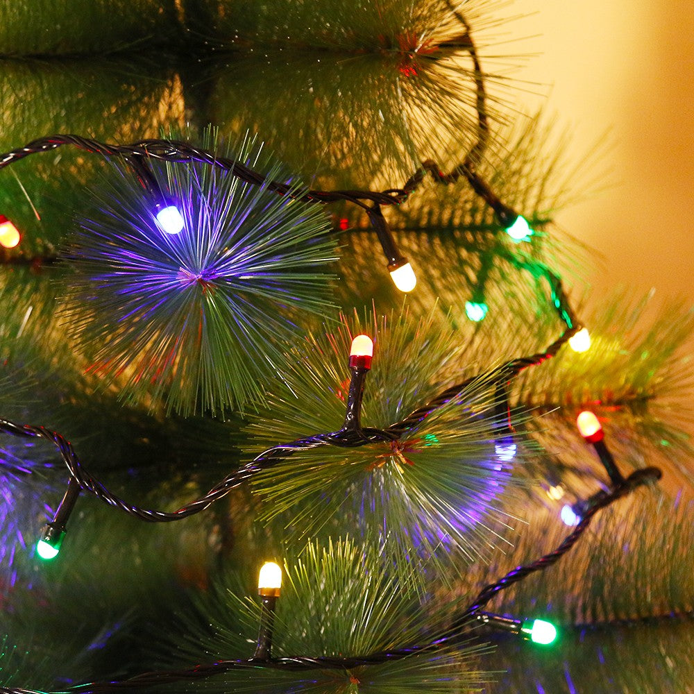 Instalatie de Craciun Flippy® Tip Liniara, Fir Negru, 9 m, 100 LED-uri Mari Rotunde, Interconectabila, Multicolor - vivimall.ro