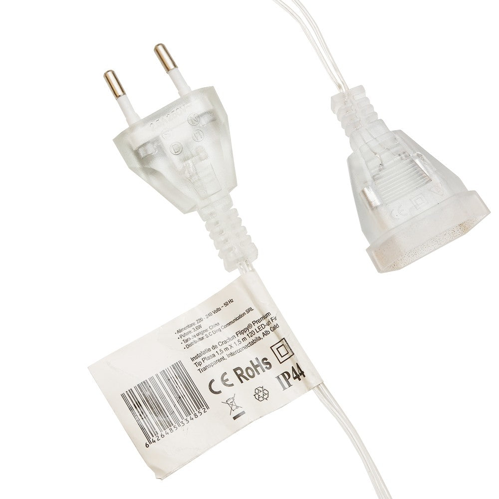 Instalatie de Craciun, Flippy®, Tip Plasa, 1.5 x 1.5 m, 120 LED-uri, Interconectabila, Alb Cald - vivimall.ro