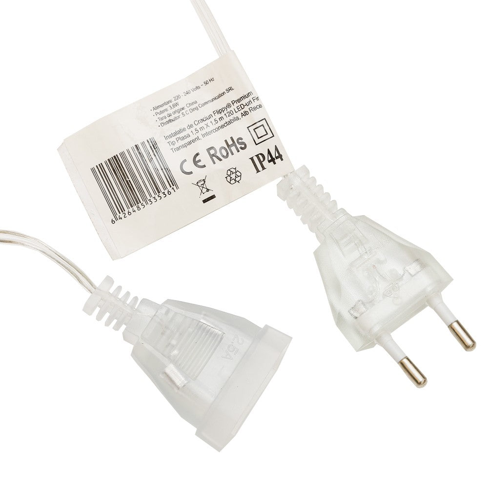 Instalatie de Craciun, Flippy®, Tip Plasa, 1.5 x 1.5 m, 120 LED-uri, Interconectabila, Alb Rece - vivimall.ro