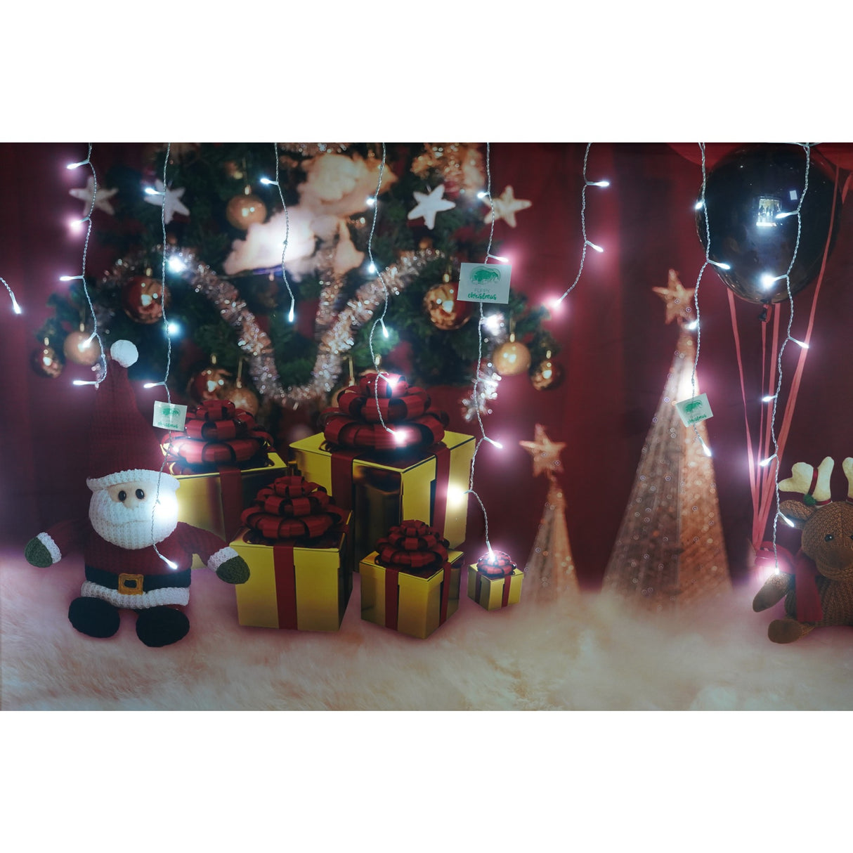 Instalatie de Craciun Vivimall® Tip Turturi, 8 jocuri de lumini Sectiune 3 m, 96 LED-uri, Interconectabila, Fir Transparent, Alb Rece - vivimall.ro