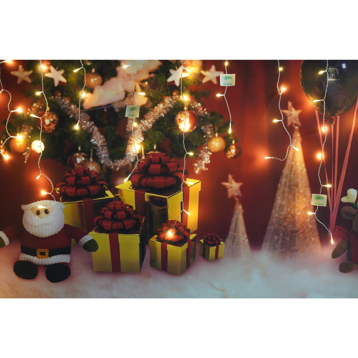 Instalatie de Craciun Vivimall® Tip Turturi, 8 jocuri de lumini Sectiune 4 m, 132 LED-uri, Interconectabila, Fir Transparent, Alb Cald - vivimall.ro