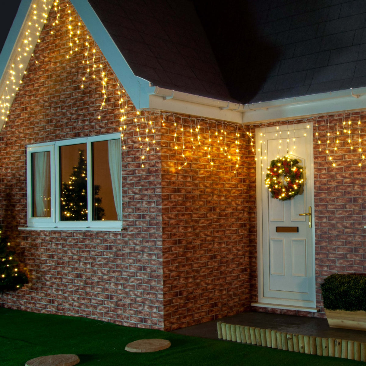 Instalatie de Craciun, Premium Flippy®, Tip Franjuri cu Flash, 4 m, 132 LED-uri, Alb Cald, Interconectabila - vivimall.ro