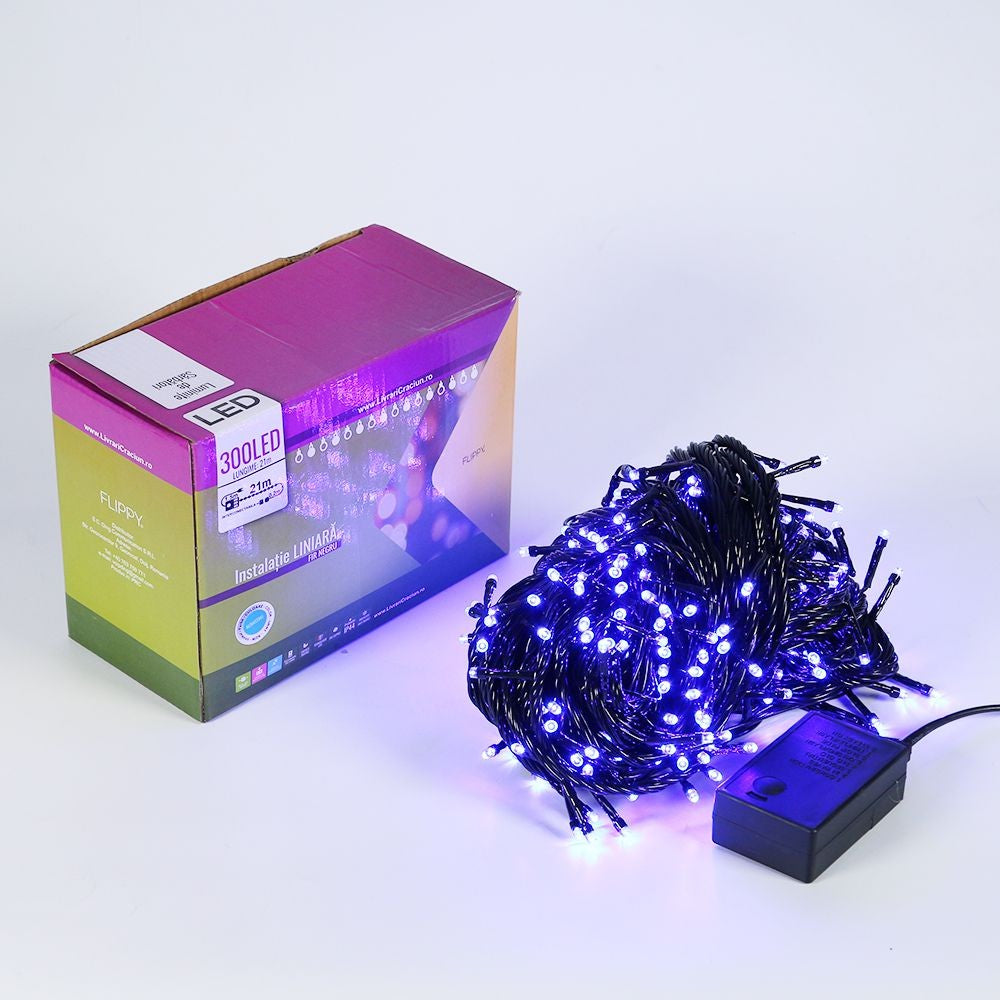 Instalatie de Craciun, Premium Flippy®, Tip Liniara, 21 m, 300 LED-uri, Interconectabila, Albastru - vivimall.ro