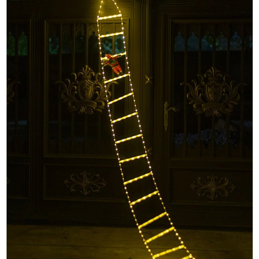 Instalatie LED de Craciun, Vivimall, cu Accesorii, Lumina Calda, Lungime 3 m, 16 Trepte, 288 de Luminite, 8 Moduri, Model Mos Craciun pe Scara, Alb cald - vivimall.ro