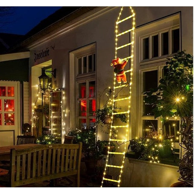 Instalatie LED de Craciun, Vivimall, cu Accesorii, Lumina Calda, Lungime 3 m, 16 Trepte, 288 de Luminite, 8 Moduri, Model Mos Craciun pe Scara, Alb cald - vivimall.ro