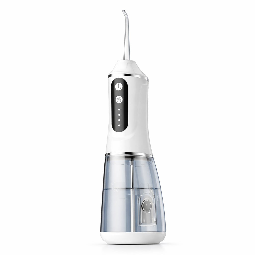 Irigator bucal electric Flippy alb, vedere frontală, design portabil compact 25x8x8 cm