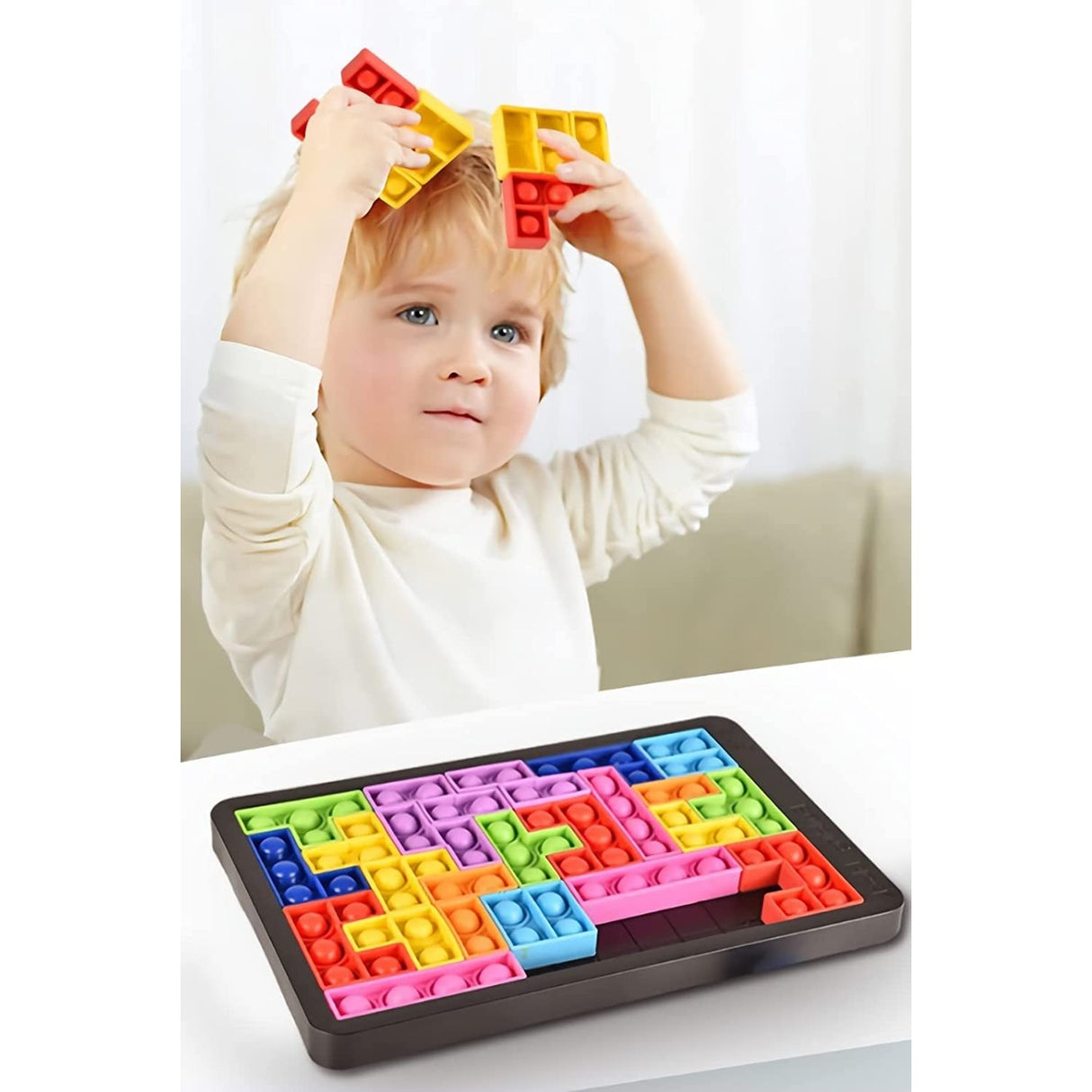 Joc antistres din silicon, Vivimall, Pop It Now and Flip It, Puzzle Blocks, Multicolor - vivimall.ro