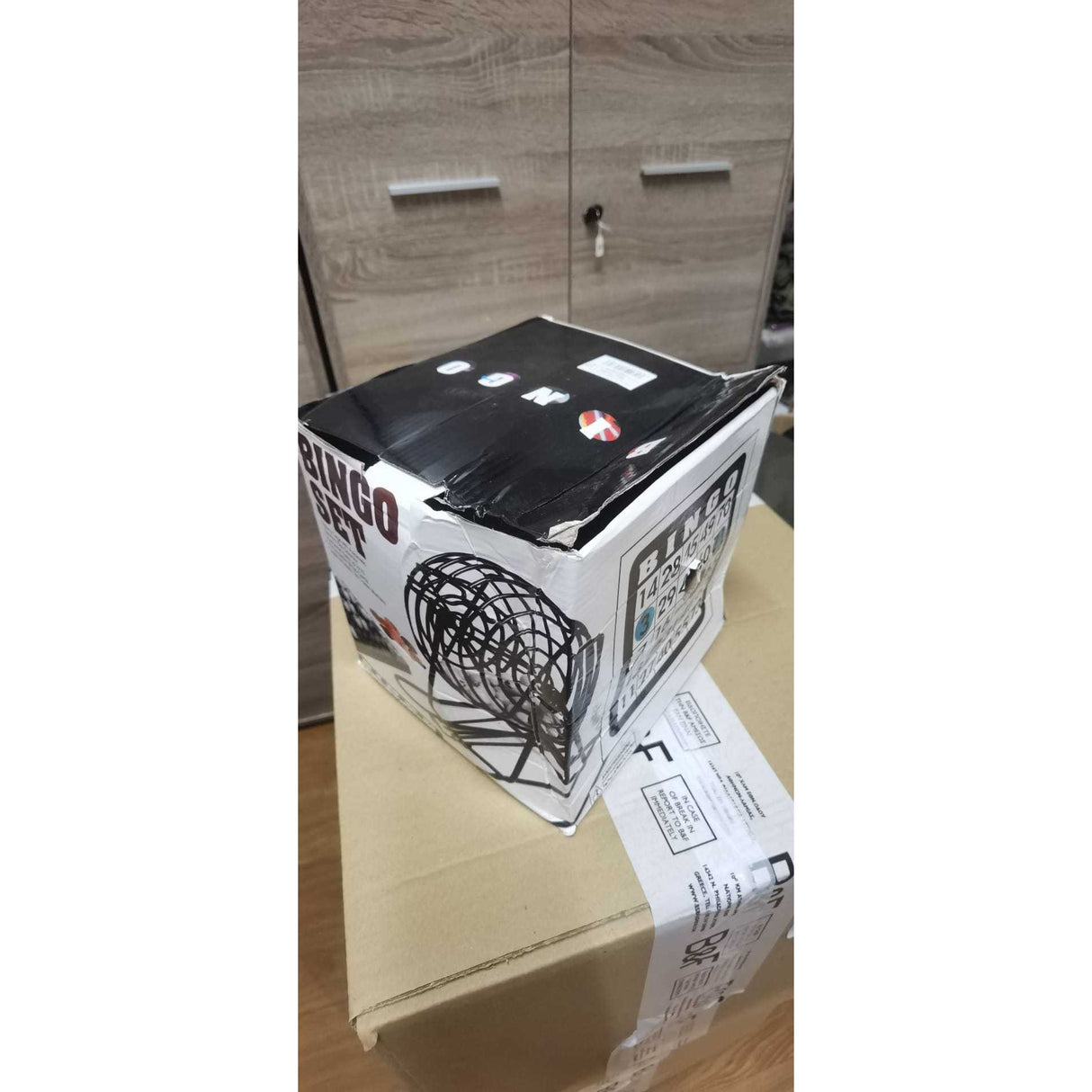 Joc Bingo Vivimall, din metal, 75 bile albe, portabil, 21 x 21 cm, negru, Resigilat - vivimall.ro