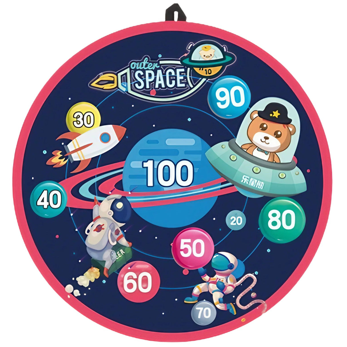 Joc Darts Vivimall pentru Copii, Placa Pliabila 36.5 cm, 8 Mingii Velcro/Scai Simple, 2 Mingii Luminoase, Model Spatiu, Albastru - vivimall.ro