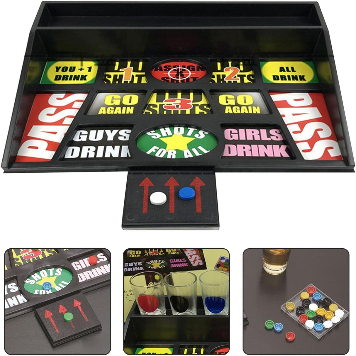 Joc de baut cu banuti Vivimall, Pahare de Shot din Sticla Incluse, distractiv si interactiv, 23x28 cm, multicolor - vivimall.ro