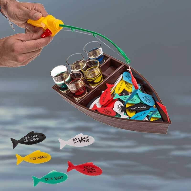 Joc de baut, La pescuit, Vivimall, arunca undita si prinde provocarea, pahare de shot din sticla, pentru petreceri, distractiv, 31 x 15 x 5 cm, multicolor - vivimall.ro