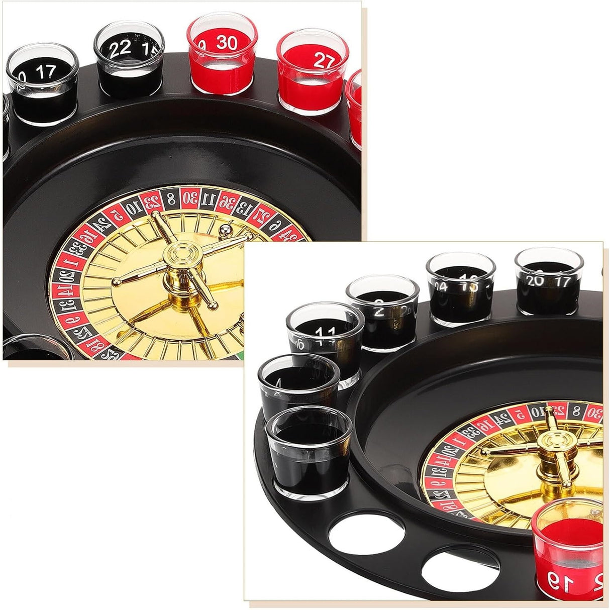 Joc de Ruleta Vivimall, cu Pahare de Shot si Plansa de Joc Blackjack, 31 cm, Multicolor - vivimall.ro