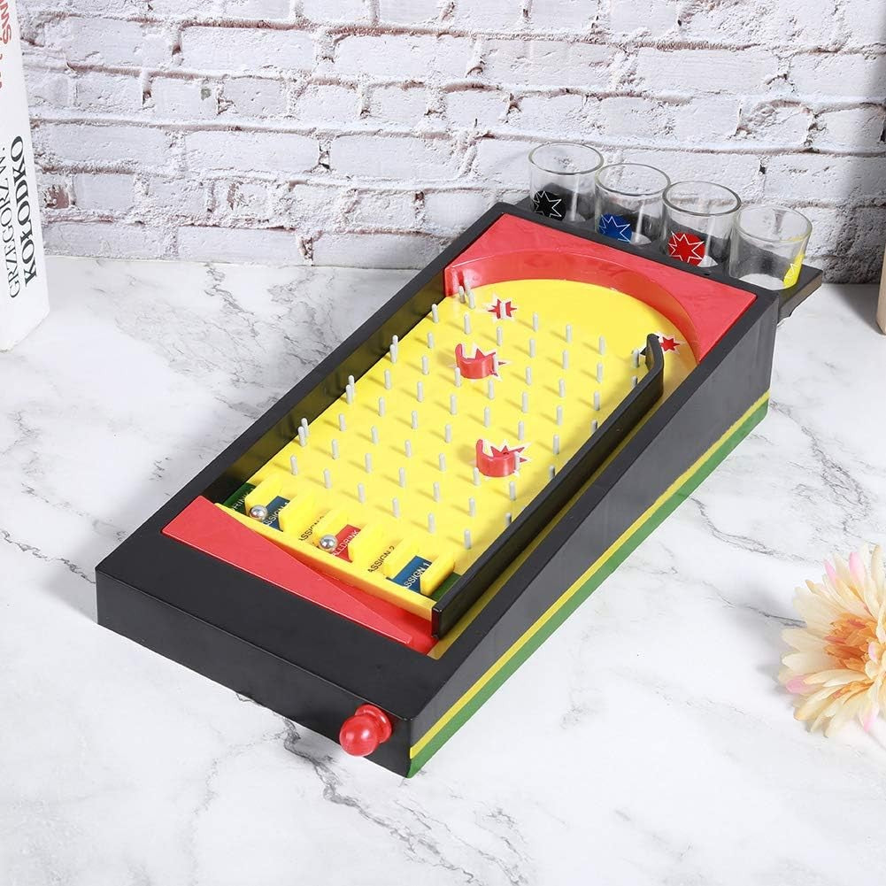 Joc de societate Pinball cu pahare pentru shoturi Vivimall, 40 x 17,7 cm, galben - vivimall.ro