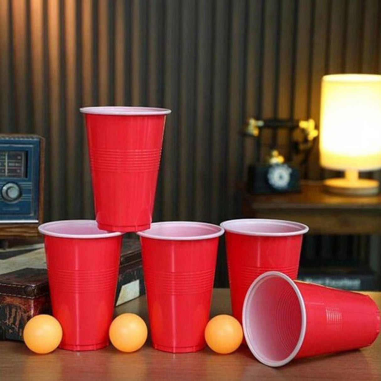 Joc de Baut BEER PONG, Flippy, Set din 24 Mingi de Tenis si 24 Pahare Reutilizabile, Joc Interactiv pentu Adulti, Albastru Portocaliu - vivimall.ro
