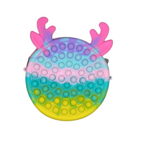 Jucarie antistres din silicon Flippy, Geanta Pop It, 16 cm, Ren, Macarons - vivimall.ro