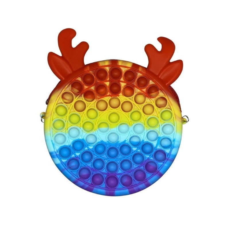 Jucarie antistres din silicon Flippy, Geanta Pop It, Ren, 16 cm, Curcubeu - vivimall.ro