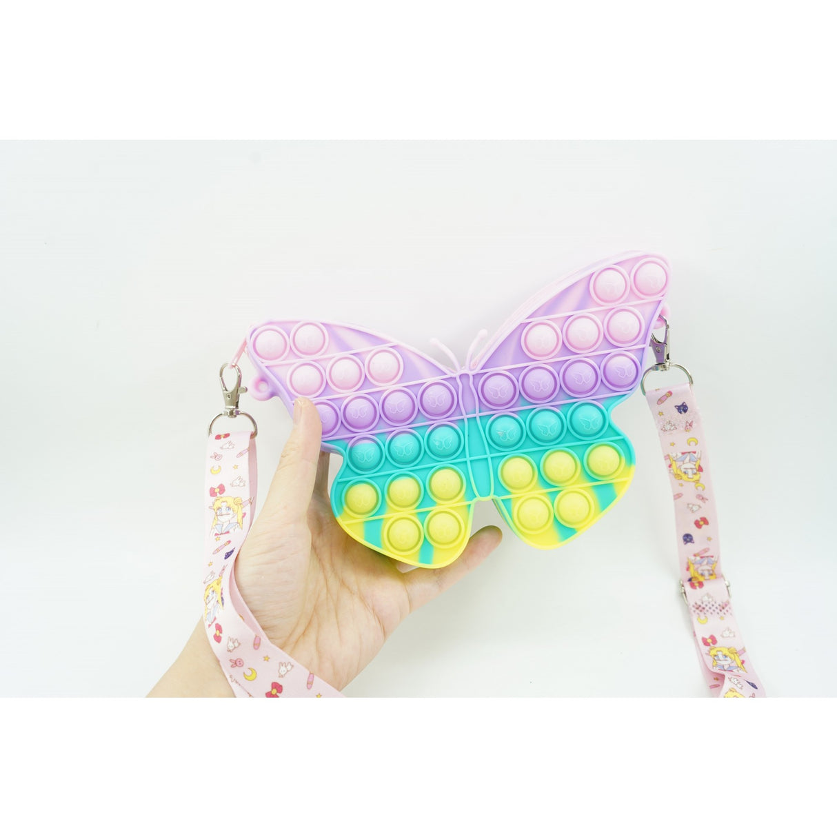 Jucarie antistres din silicon, Flippy, Pop It Now and Flip It, Geanta de umar, Fluture, Macarons - vivimall.ro