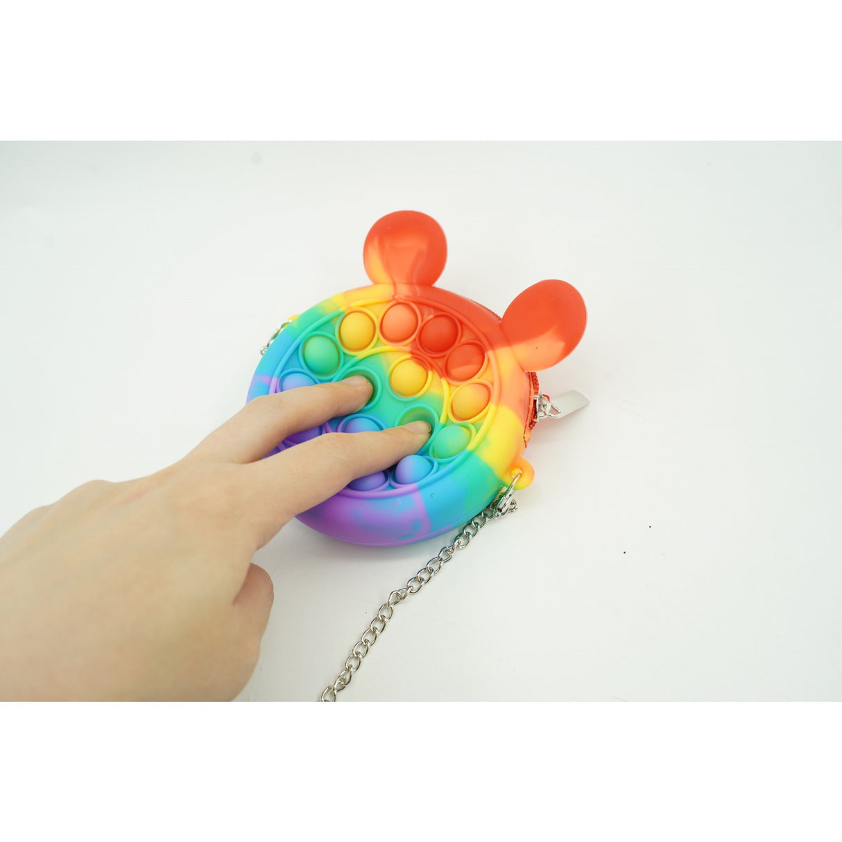 Jucarie antistres din silicon Flippy, Pop it Now and Flip It ,Mini Geanta, Soricel, 6 cm, Curcubeu - vivimall.ro