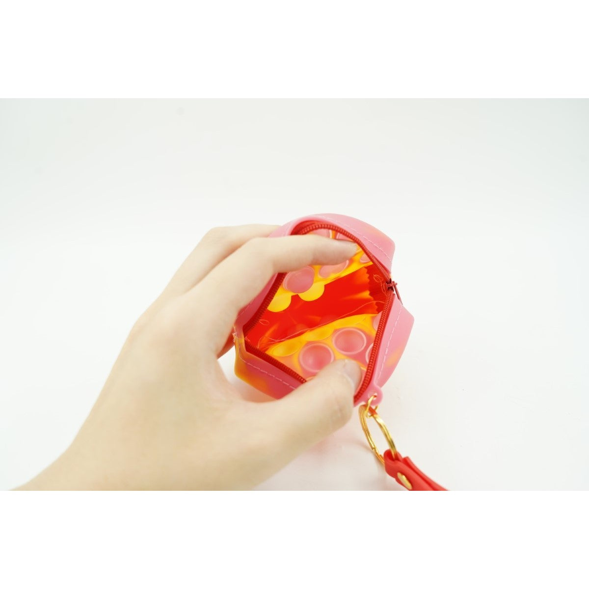 Jucarie antistres din silicon, Flippy, Pop It Now and Flip It, Portofel rotund, Rosu/Galben - vivimall.ro