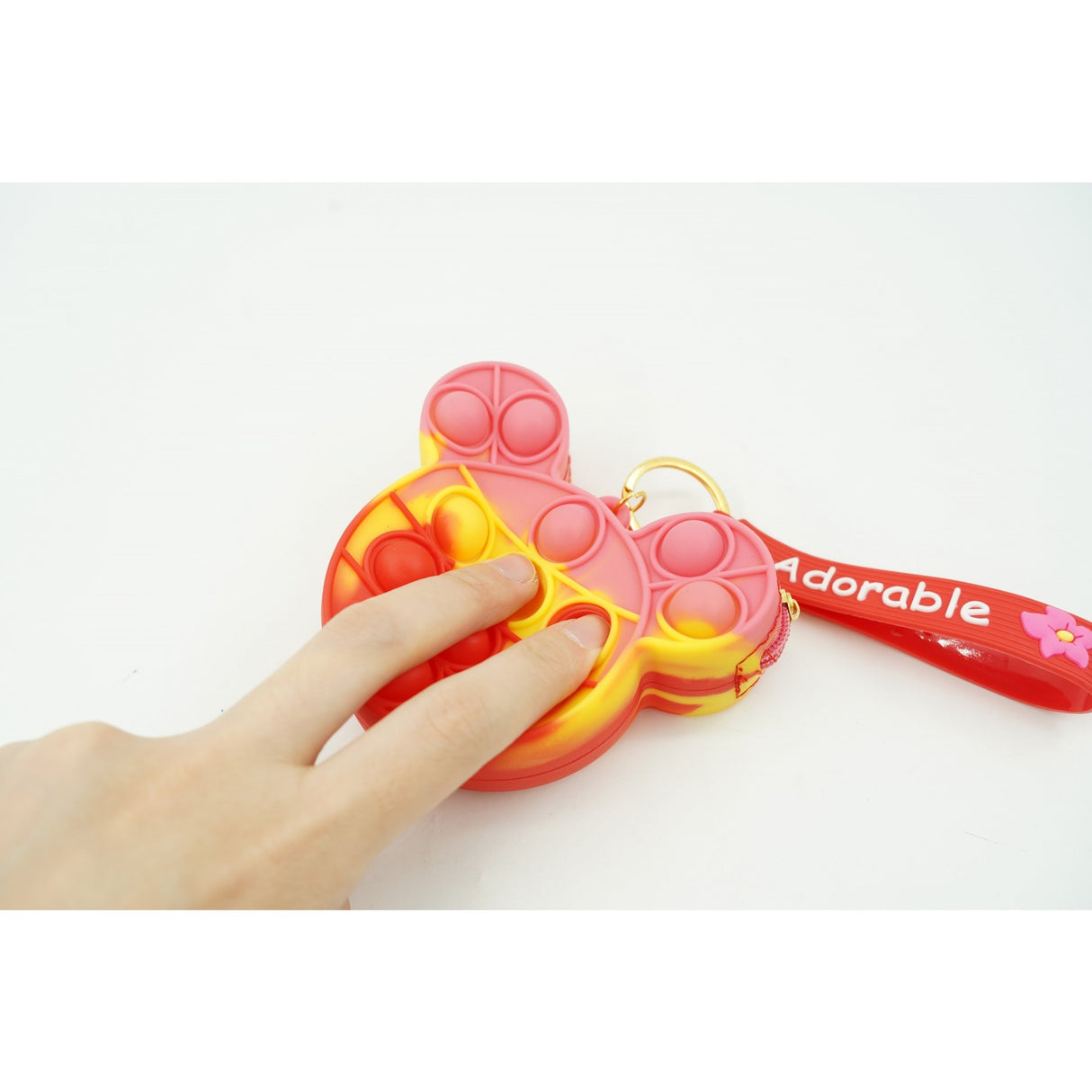 Jucarie antistres din silicon, Flippy, Pop It Now and Flip It, Portofel ursulet, Alb/Galben - vivimall.ro