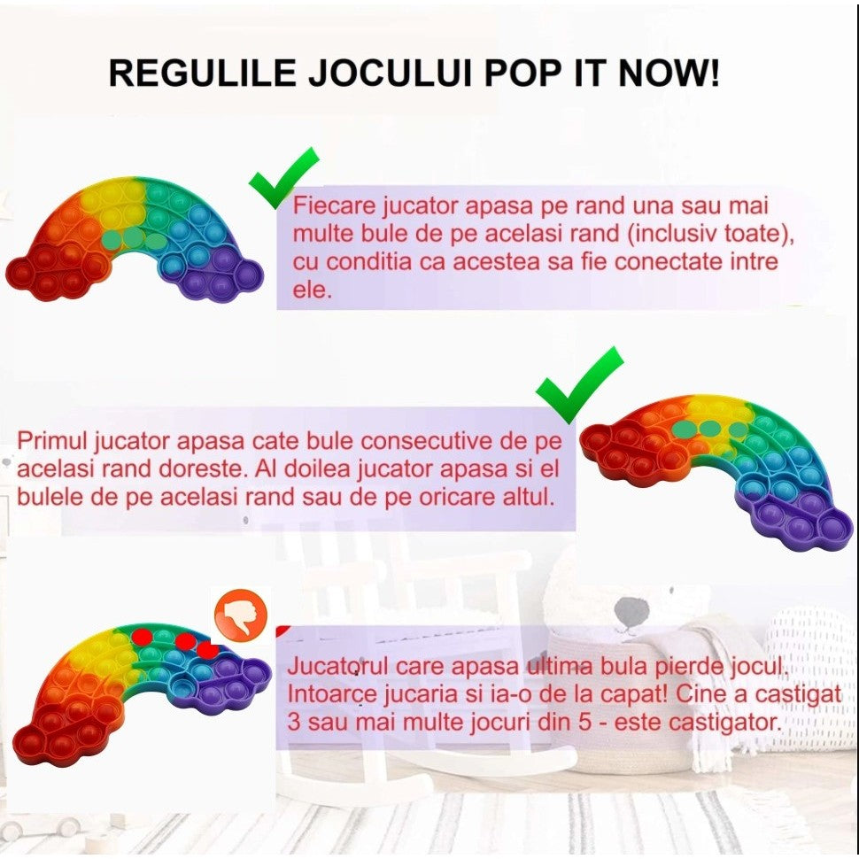 Jucarie antistres din silicon, Pop it Now and Flip It, Curcubeu, Multicolor - vivimall.ro