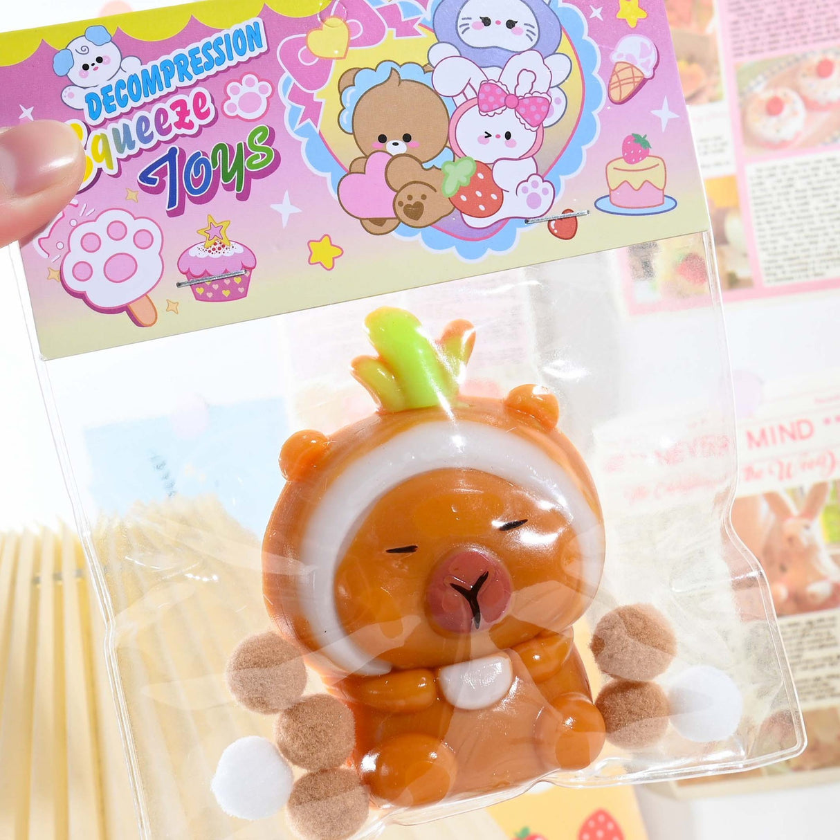 Jucarie Antistres Squishy, Flippy, cu Revenire Lenta, Model Capybara, 7cmx6.5 cm, din TPR, Ambalaj Transparent, Maro - vivimall.ro