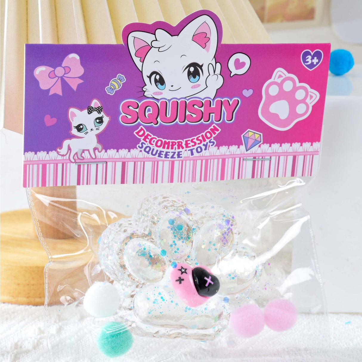 Jucarie Antistres Squishy, Flippy, Labuta de Pisica Squeeze Toys, cu Revenire Lenta, 7.5 cm, Model 270520, Multicolor - vivimall.ro