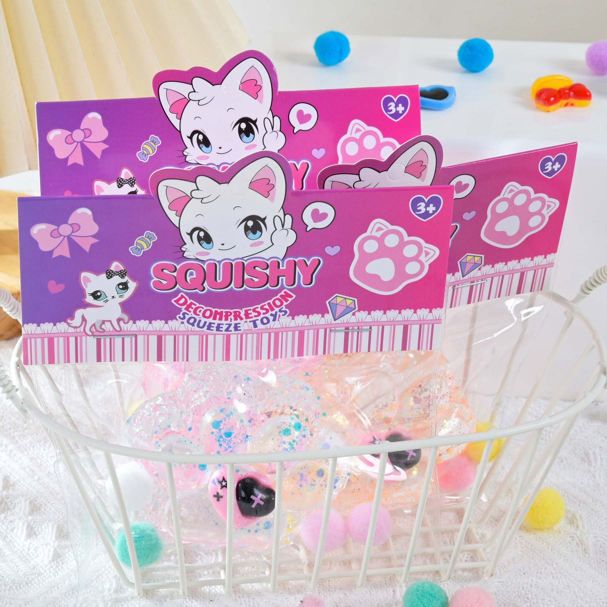 Jucarie Antistres Squishy, Flippy, Labuta de Pisica Squeeze Toys, cu Revenire Lenta, 7.5 cm, Model 270520, Multicolor - vivimall.ro