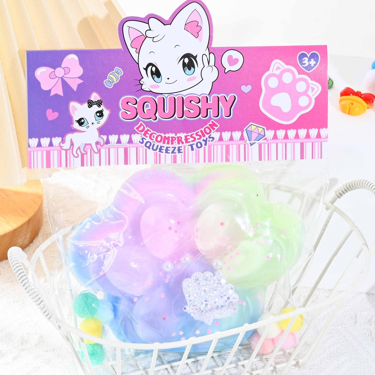 Jucarie Antistres Squishy, Flippy, Labuta de Pisica Squeeze Toys, cu Revenire Lenta, 7.5 cm, Model 270531, Multicolor - vivimall.ro