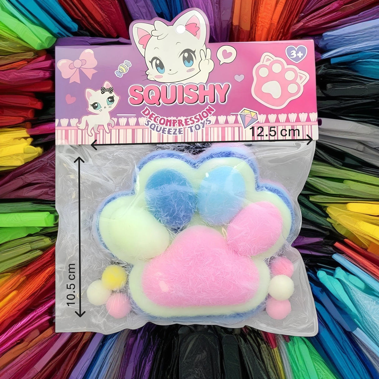 Jucarie Antistres Squishy, Vivimall, cu Revenire Lenta, Squeeze Pinch Family, Model Cat Paw, 12.5x10.5 cm, 220g, Ambalaj Transparent, Model 3, Multicolor - vivimall.ro