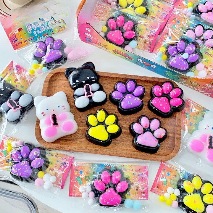 Jucarie Antistres Squishy, Vivimall, cu Revenire Lenta, Squeeze Pinch Family, Model Labuta de Pisica, 6.8x6.2 cm, 55g, Ambalaj Transparent, Galben - vivimall.ro