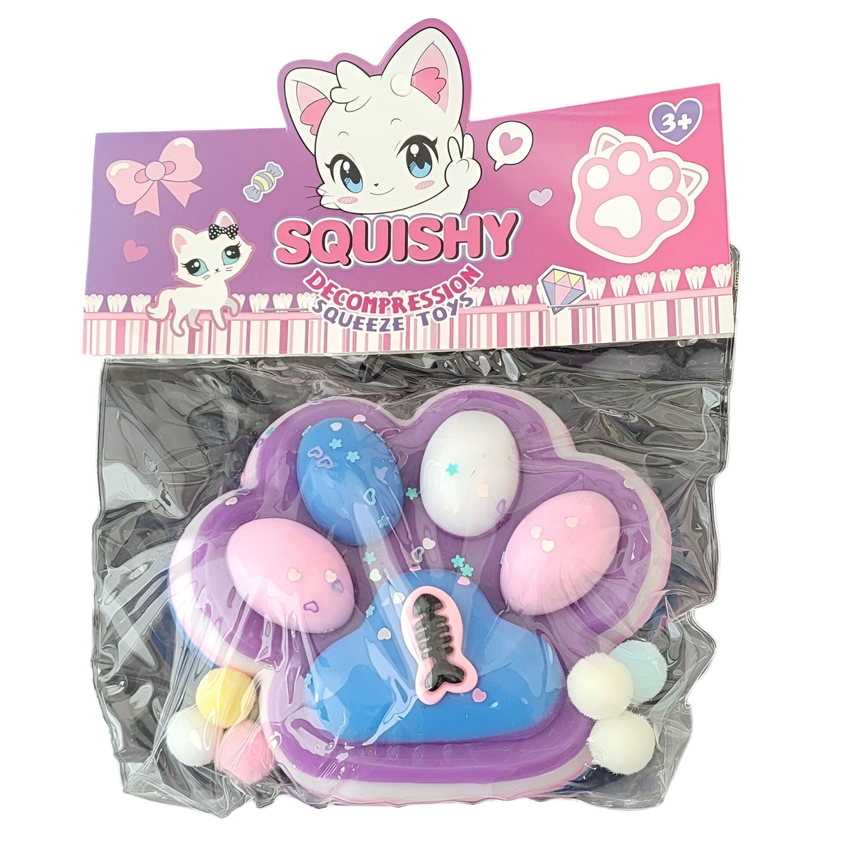 Jucarie Antistres Squishy, Vivimall, cu Revenire Lenta, Model Labuta de Pisica Pufoasa, 12.5x10.5 cm, 220g, Squeeze Pinch Family,-Mov - vivimall.ro